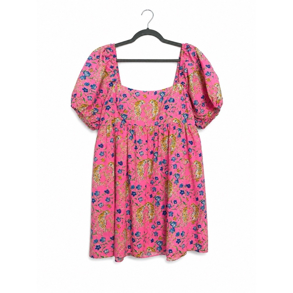 Lilly Pulitzer Kay Dress Size 16 Pink Tigress Garden Puff Sleeve Cotton Babydoll